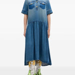 Abito in denim con ruches blu Ganni - donna 