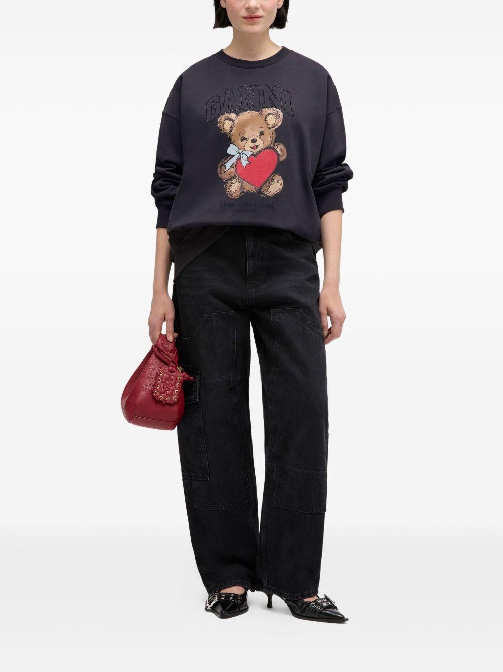 Felpa con stampa teddy in nero Ganni - donna 