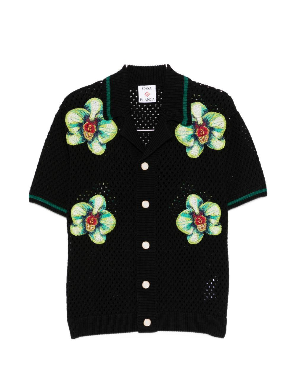Camicia in maglia con ricamo floreale in nero  Casablanca - uomo 