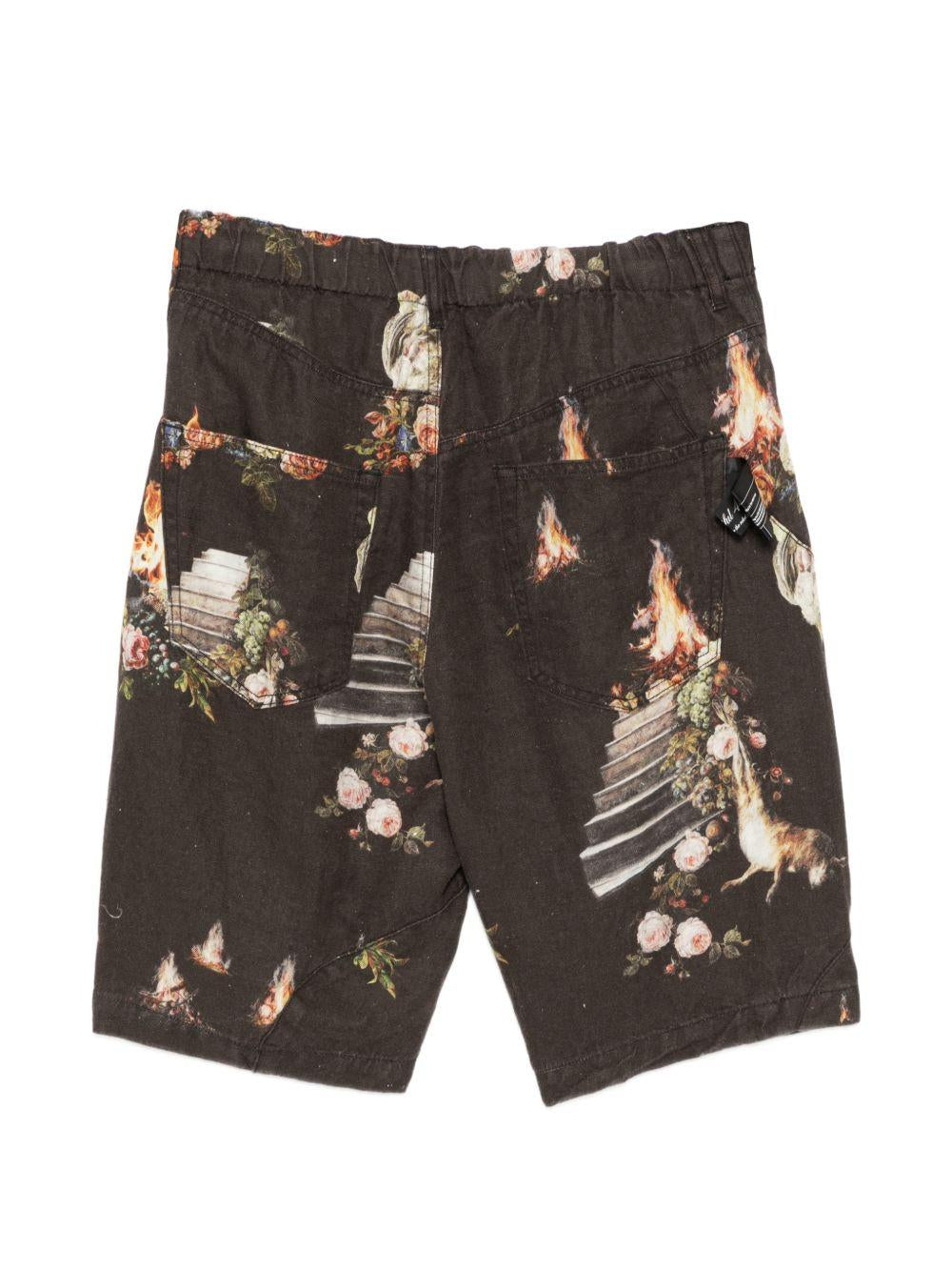 Pantaloncini con stampa floreale in nero Undercover - uomo 