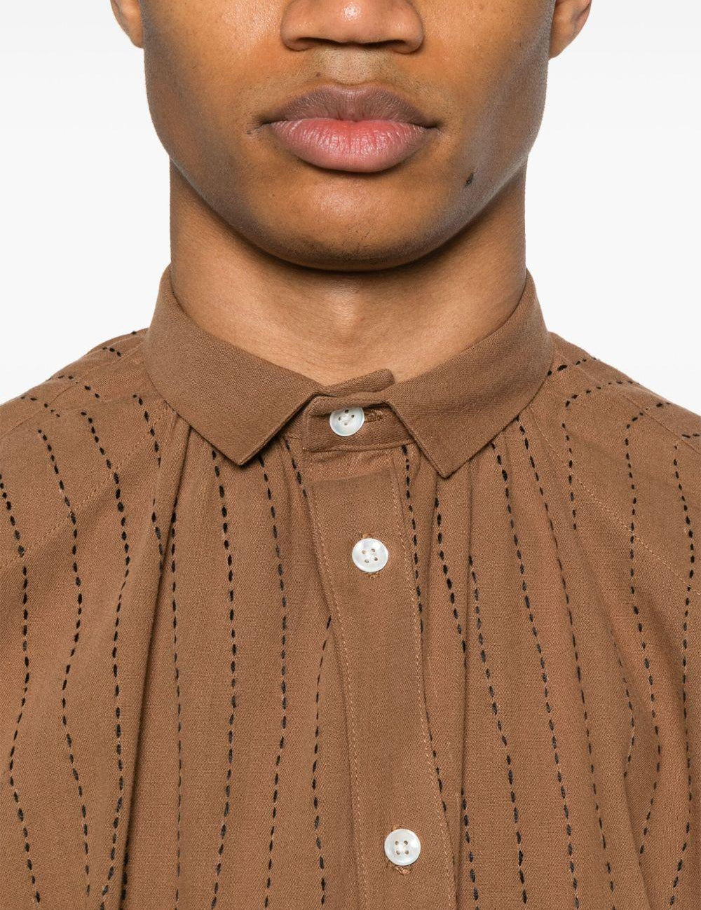 Camicia con cuciture decorative in marrone Glass Cypress - uomo 