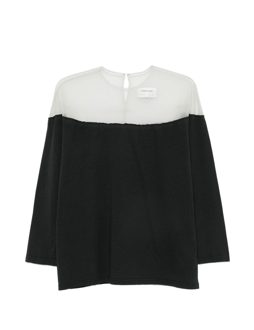 T-shirt a maniche lunghe con pannello trasparente in nero Mm6 maison margiela - donna 