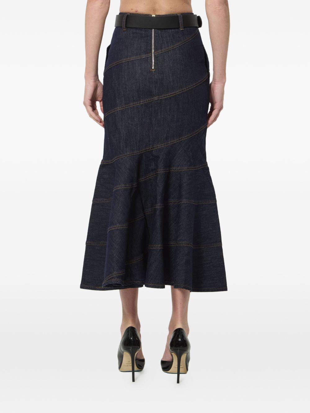 Gonna midi in denim con cintura in blu 