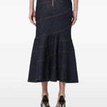 Gonna midi in denim con cintura in blu 