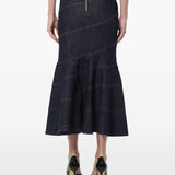 Gonna midi in denim con cintura in blu 