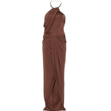 Abito lungo con collo halter in marrone Amen - donna 