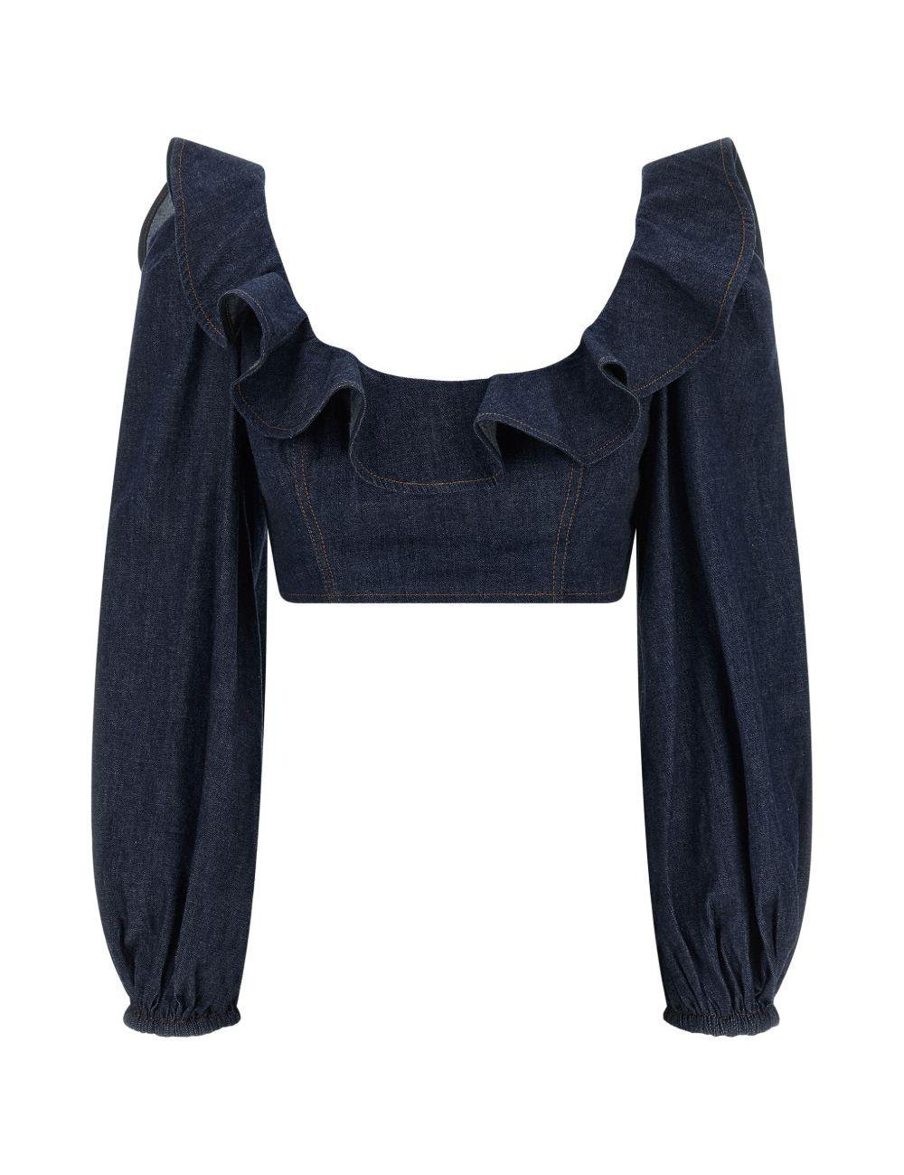 Top con volant Aster in blu 