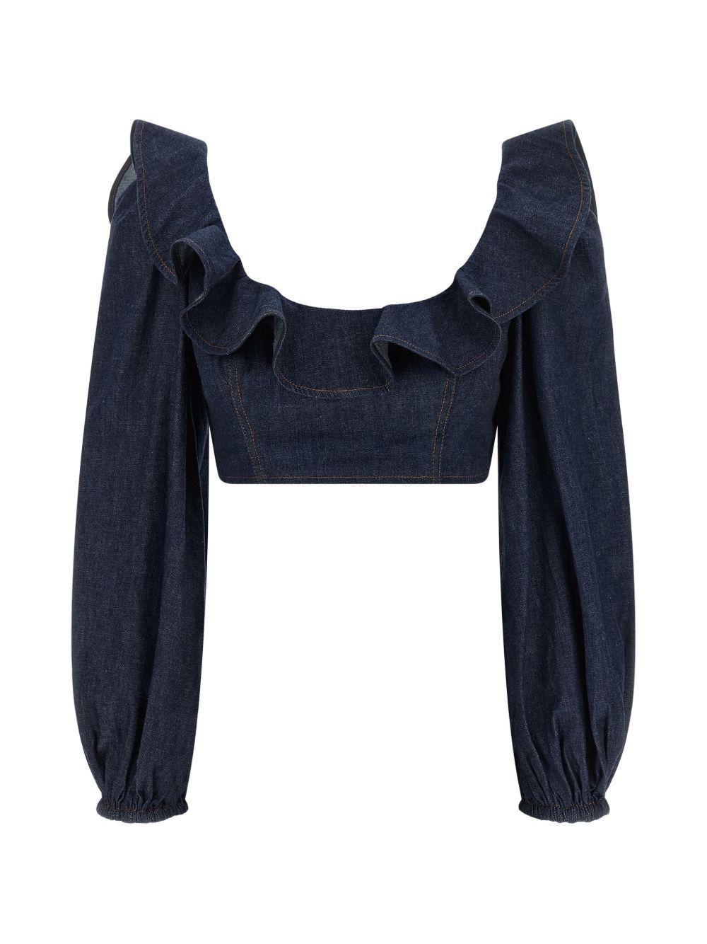Top con volant Aster in blu 