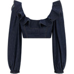 Top con volant Aster in blu 
