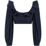 Top con volant Aster in blu 