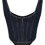 Top a corsetto in denim in blu Self-portrait - donna 