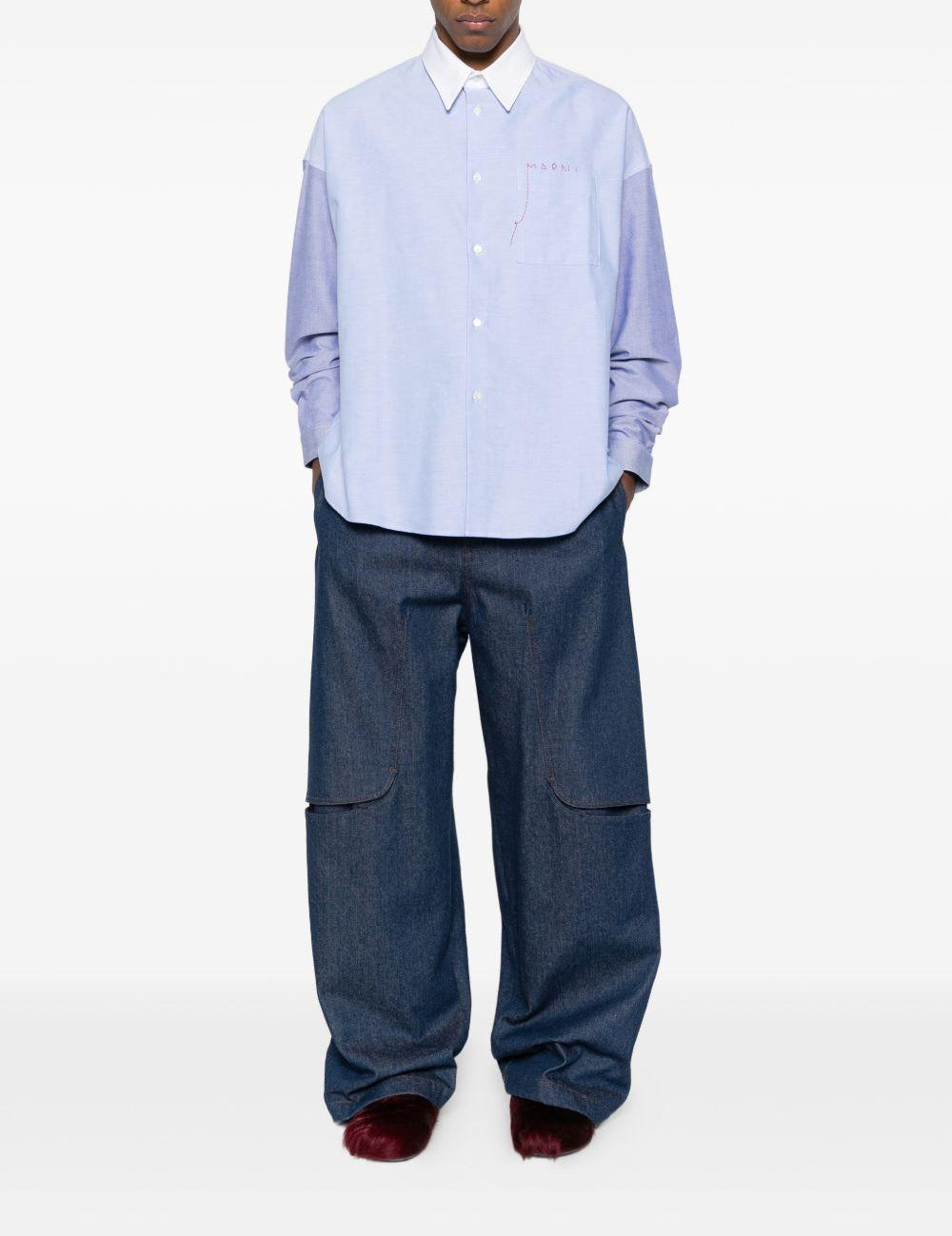 Camicia bicolore a maniche lunghe blu Marni - uomo 