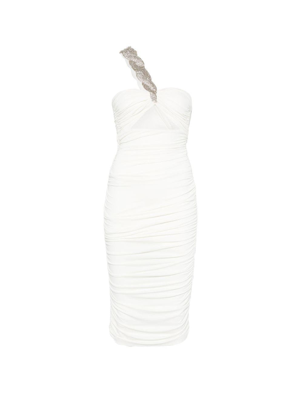 Abito midi con arricciature e decorazioni di cristalli in bianco Amen - donna 