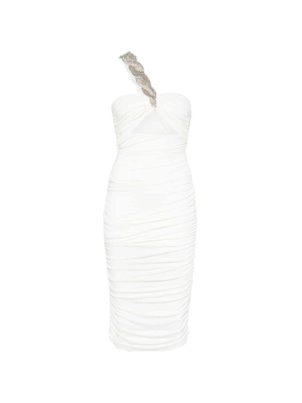 Abito midi con arricciature e decorazioni di cristalli in bianco Amen - donna 