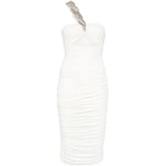 Abito midi con arricciature e decorazioni di cristalli in bianco Amen - donna 