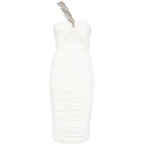 Abito midi con arricciature e decorazioni di cristalli in bianco Amen - donna 