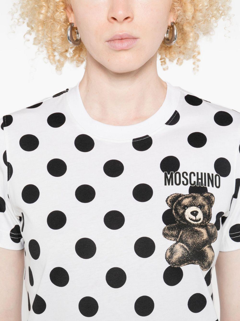 T-shirt con stampa a pois teddy bear in bianco Moschino - donna 