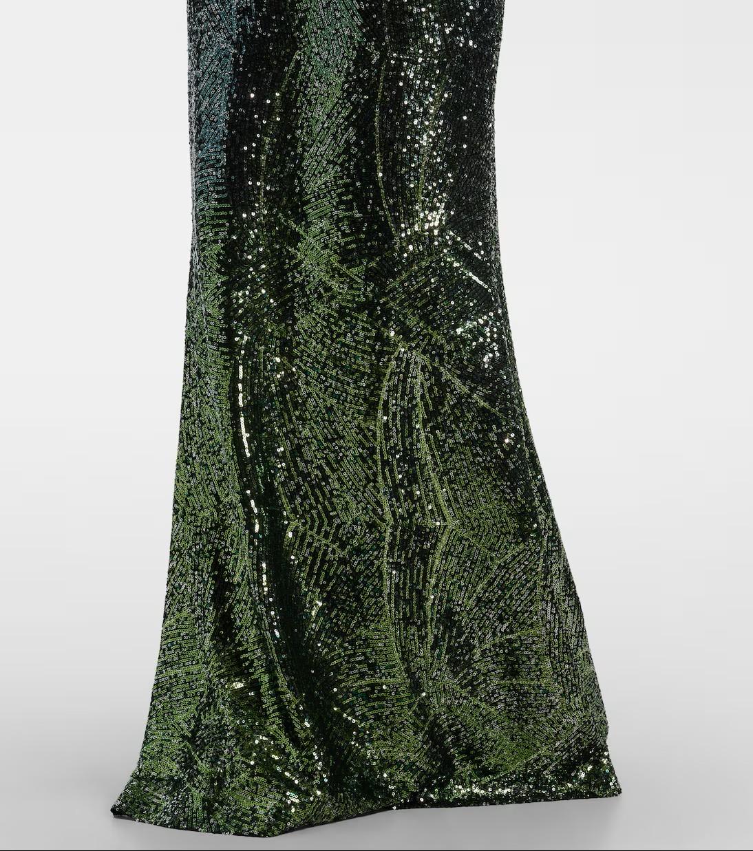 Abito lungo in misto seta con paillettes in verde Elie Saab - donna 
