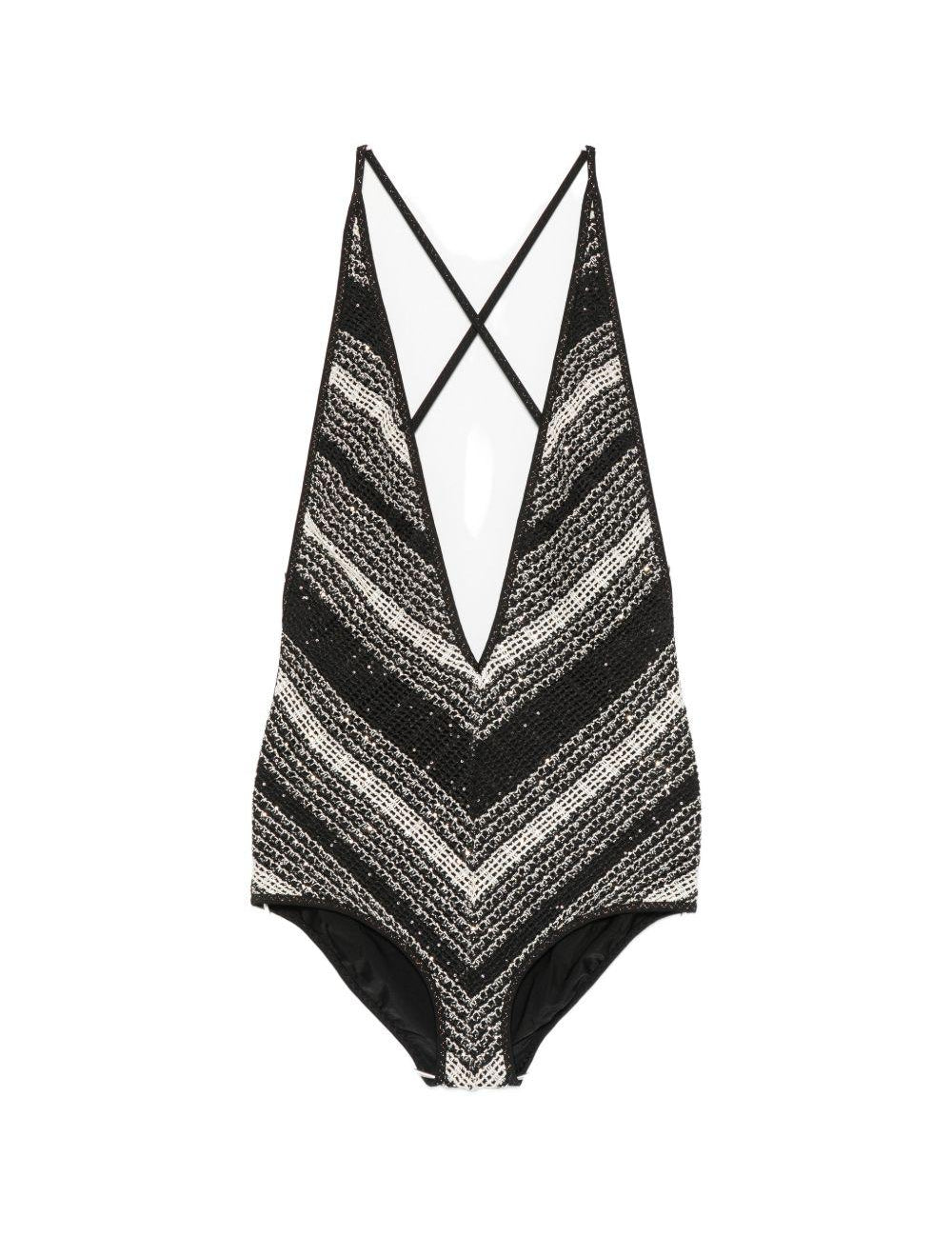 Costume da bagno con paillettes a zigzag in bianco e nero Missoni - donna 