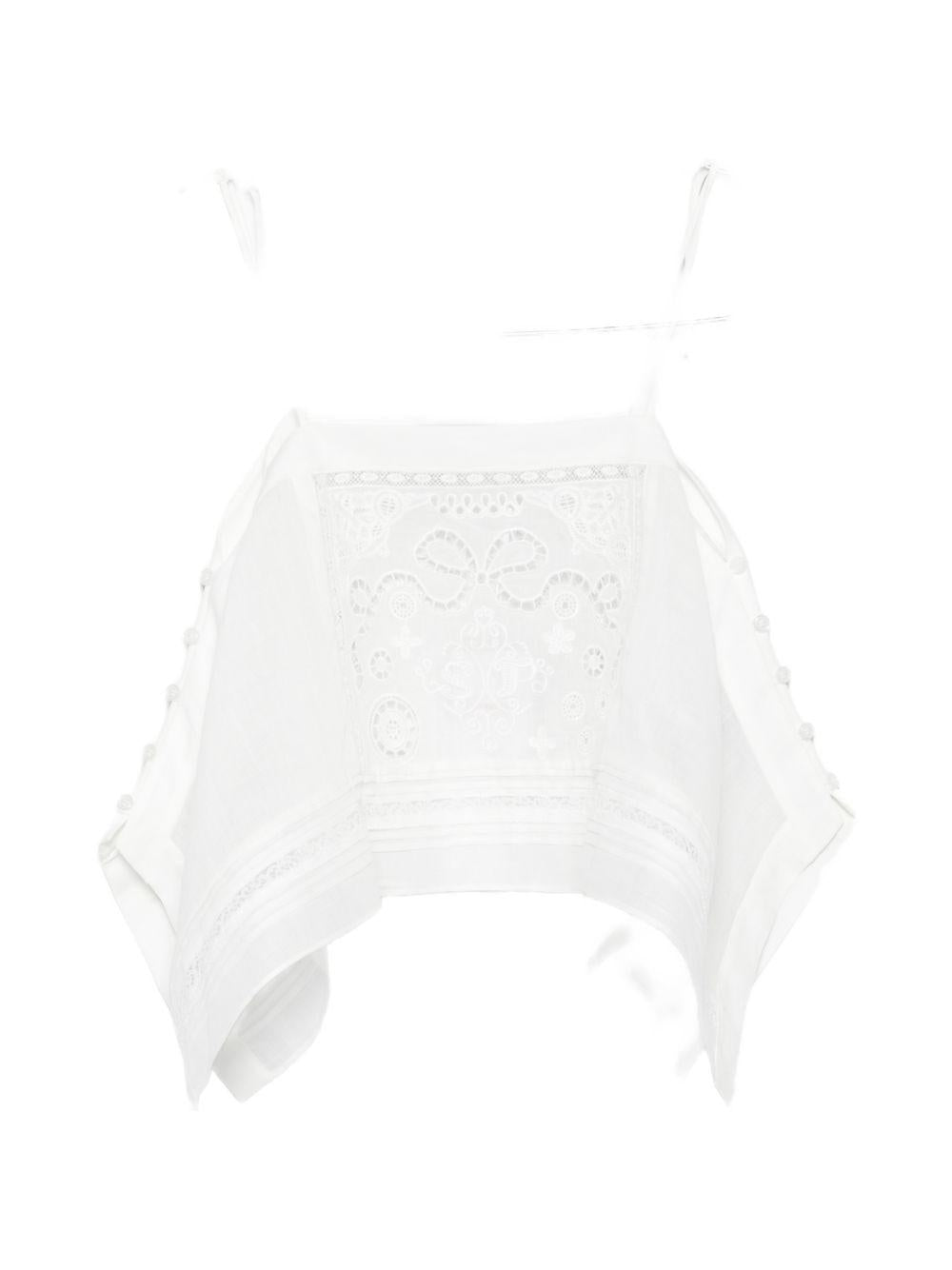 Top in ramie ricamato in bianco Self-portrait - donna 