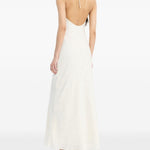 Abito lungo con scollo all'americana in avorio 