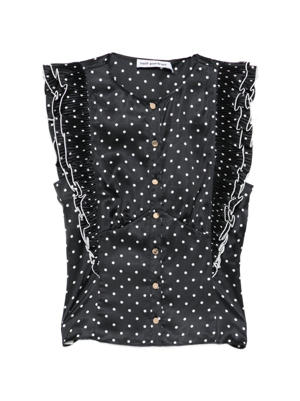 Top a pois con volant in nero Self-portrait - donna 