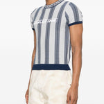 T-shirt con grafica a righe in blu e grigio Martine rose - uomo 