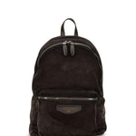 Zaino in pelle scamosciata con logo in marrone 