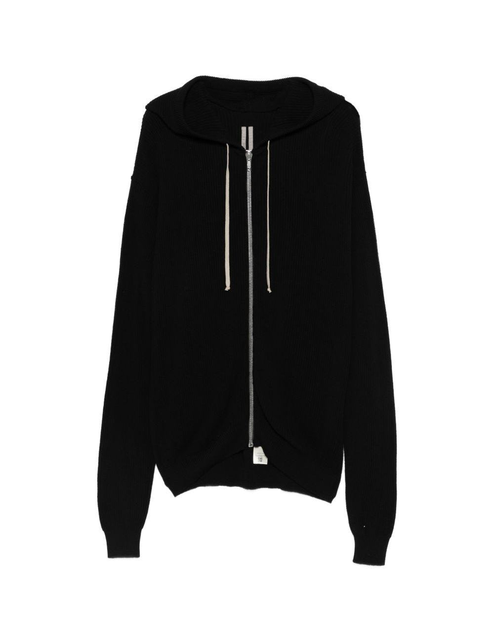 Cardigan con cappuccio e zip in nero Rick owens - uomo 