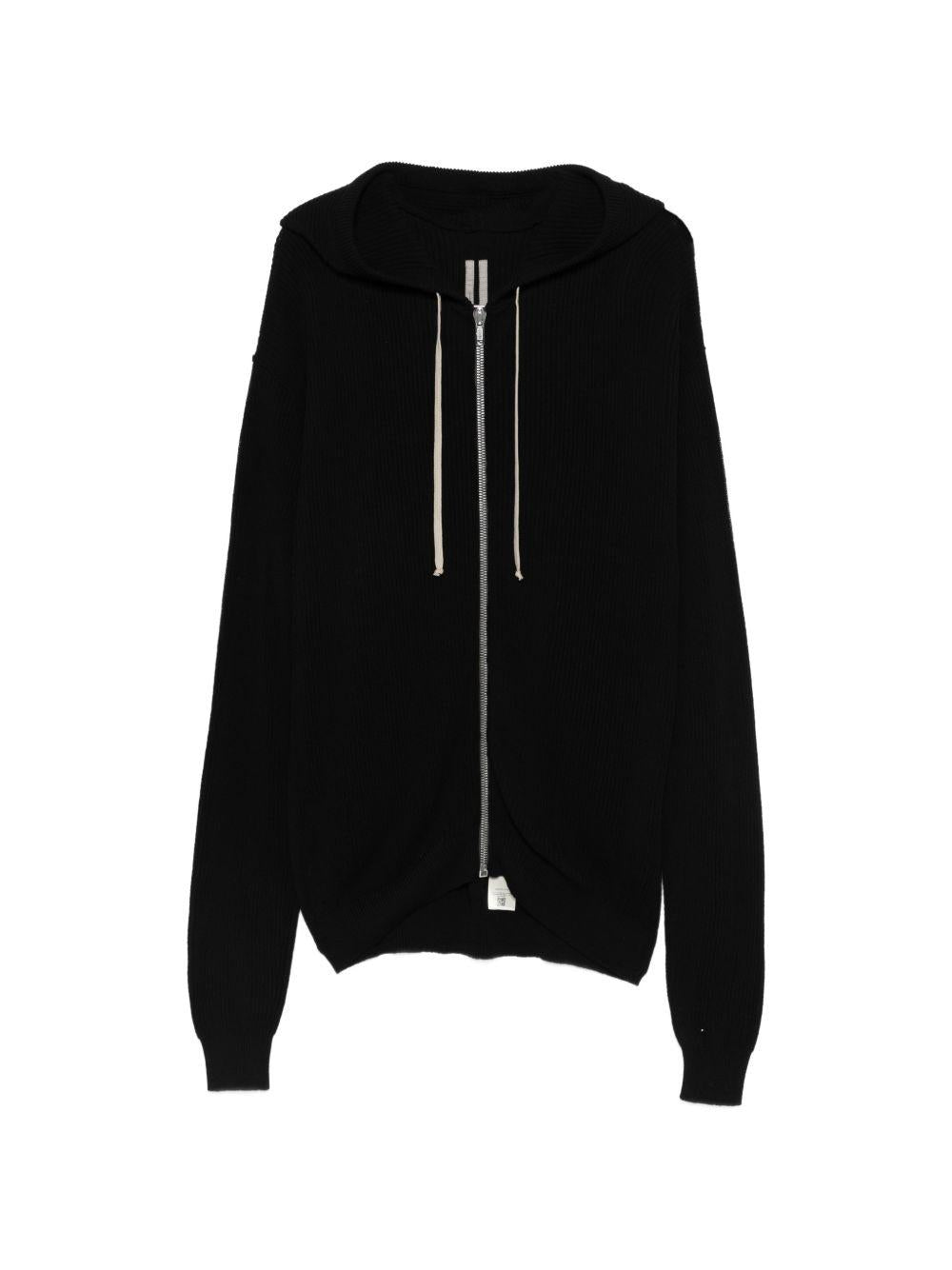 Cardigan con cappuccio e zip in nero Rick owens - uomo 
