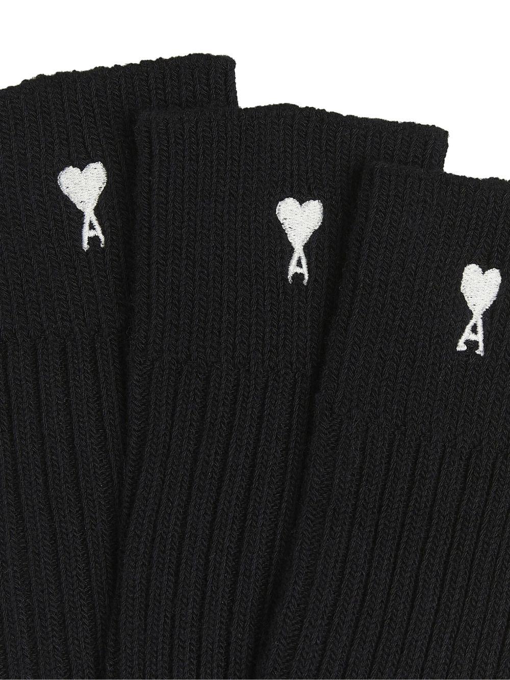 Set di tre calzini in nero logo ami de couer ami paris - unisex 
