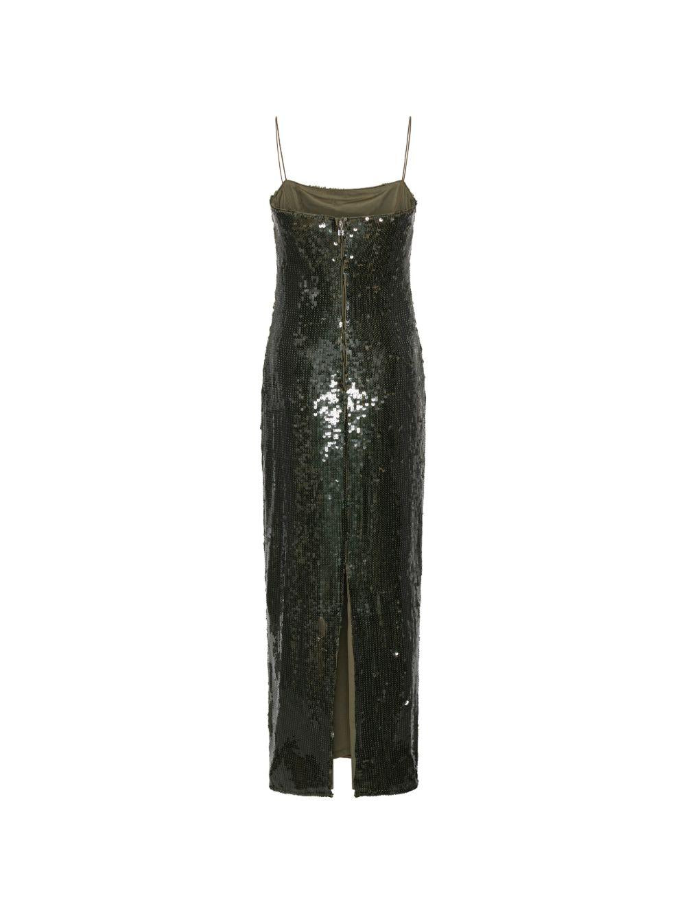 Abito lungo con paillettes in verde 
