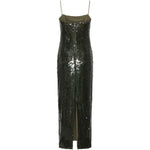 Abito lungo con paillettes in verde 