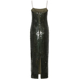 Abito lungo con paillettes in verde 