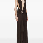Abito lungo con drappeggio e spilla in marrone Christopher esber - donna 