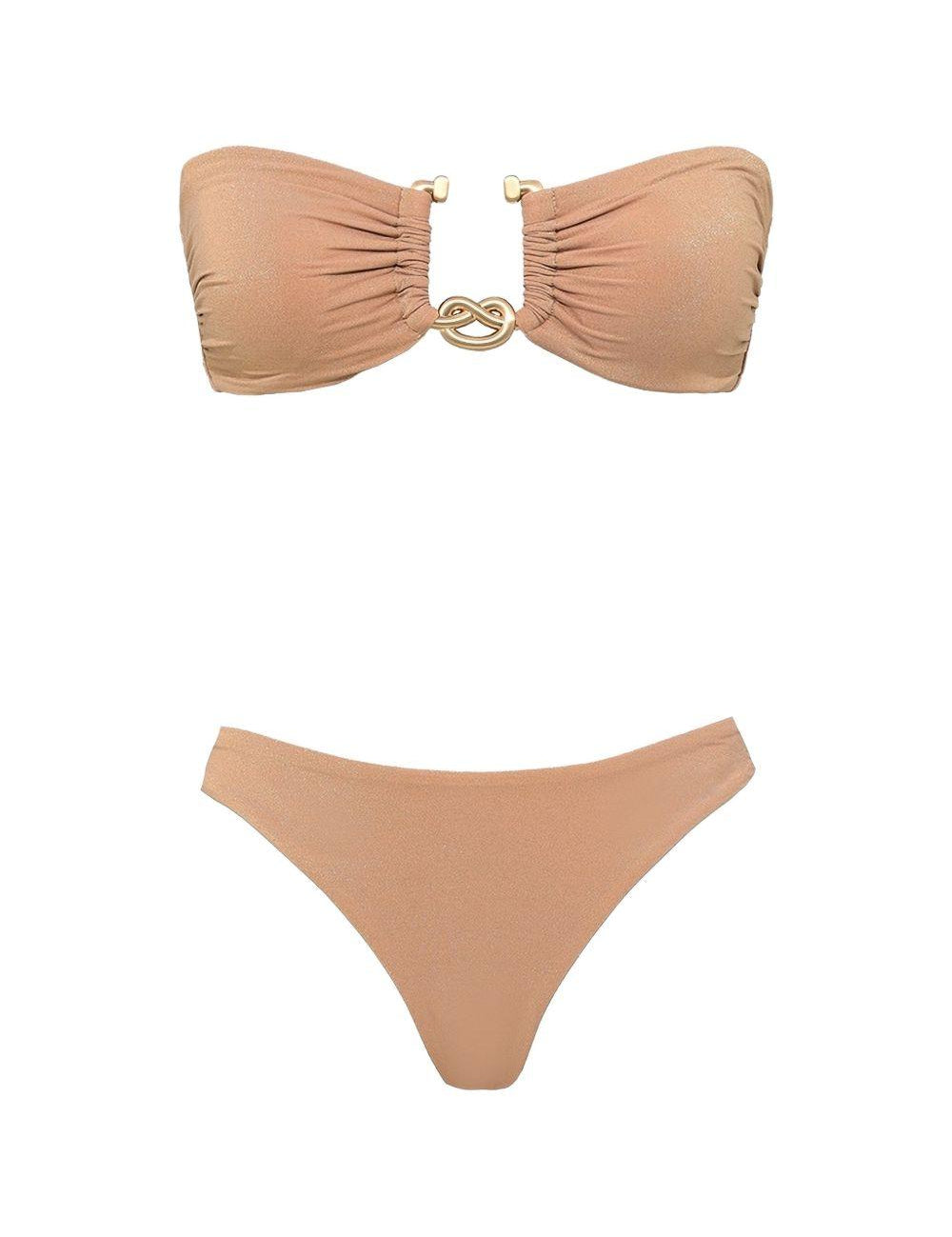Set bikini con finiture metalliche solstice metallic in beige 