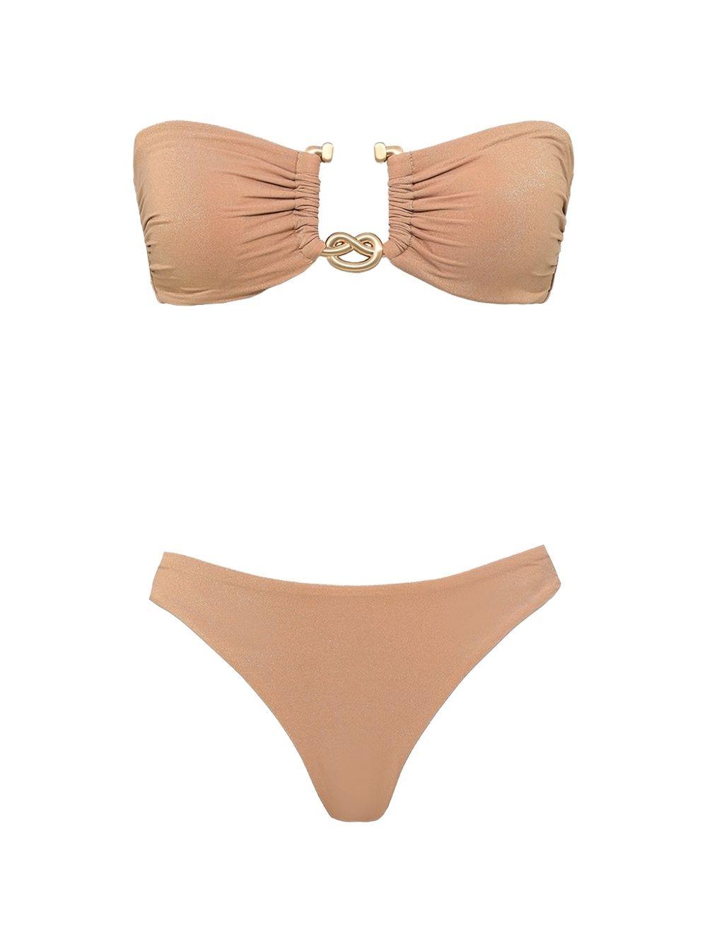 Set bikini con finiture metalliche solstice metallic in beige 
