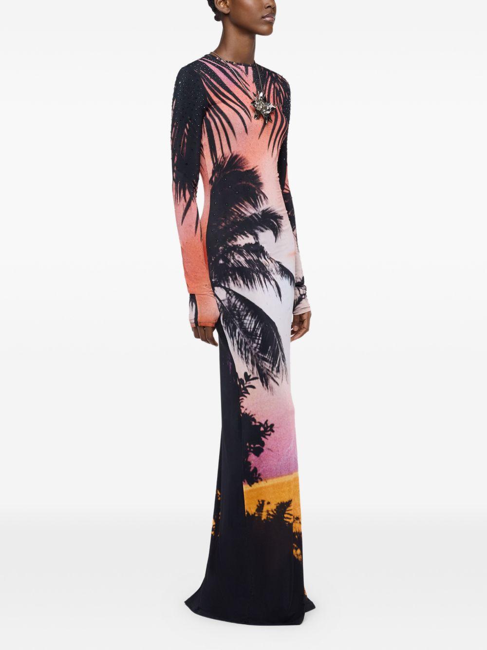 Abito maxi con stampa e cristalli multicolore Rabanne - donna 
