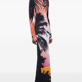 Abito maxi con stampa e cristalli multicolore Rabanne - donna 