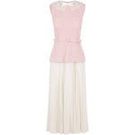 Abito midi in bouclé con collo in pizzo in rosa 