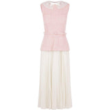 Abito midi in bouclé con collo in pizzo in rosa 