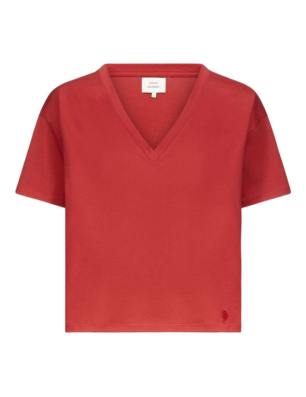 T-shirt Faaa Lds con scollo a V in rosso Loulou de saison - donna 