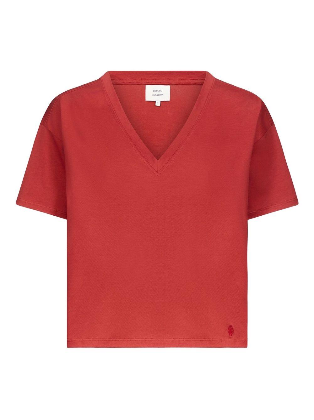 T-shirt Faaa Lds con scollo a V in rosso Loulou de saison - donna 