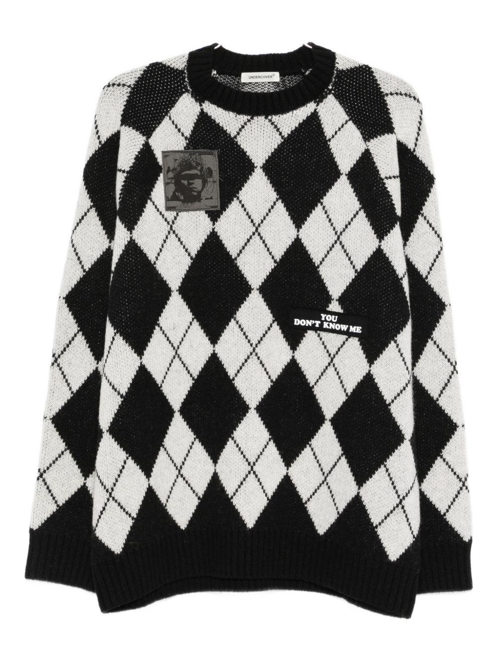 Maglione a rombi in nero Undercover - uomo 
