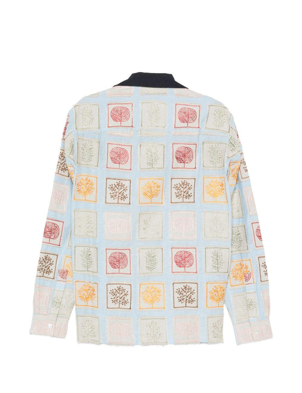 Camicia patchwork ricamata in azzurro Baziszt - uomo 
