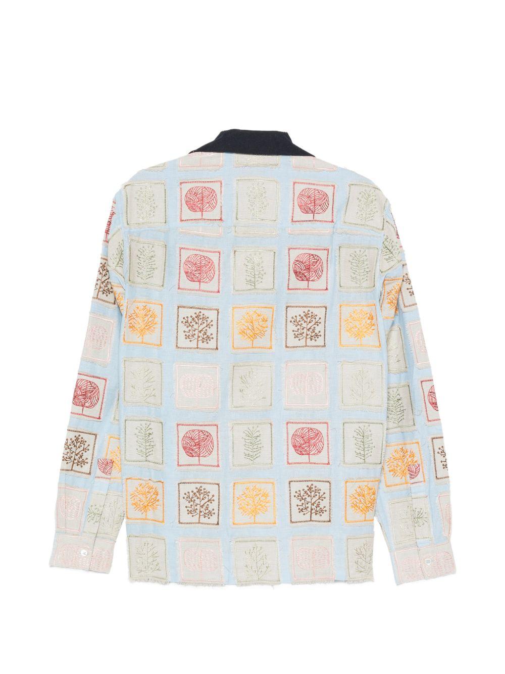 Camicia patchwork ricamata in azzurro Baziszt - uomo 