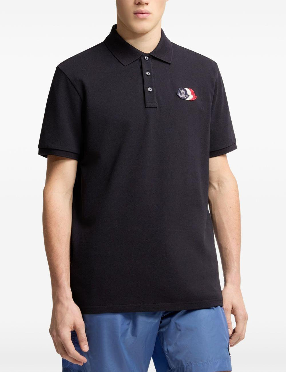 Polo con applicazione logo in blu Moncler - uomo 
