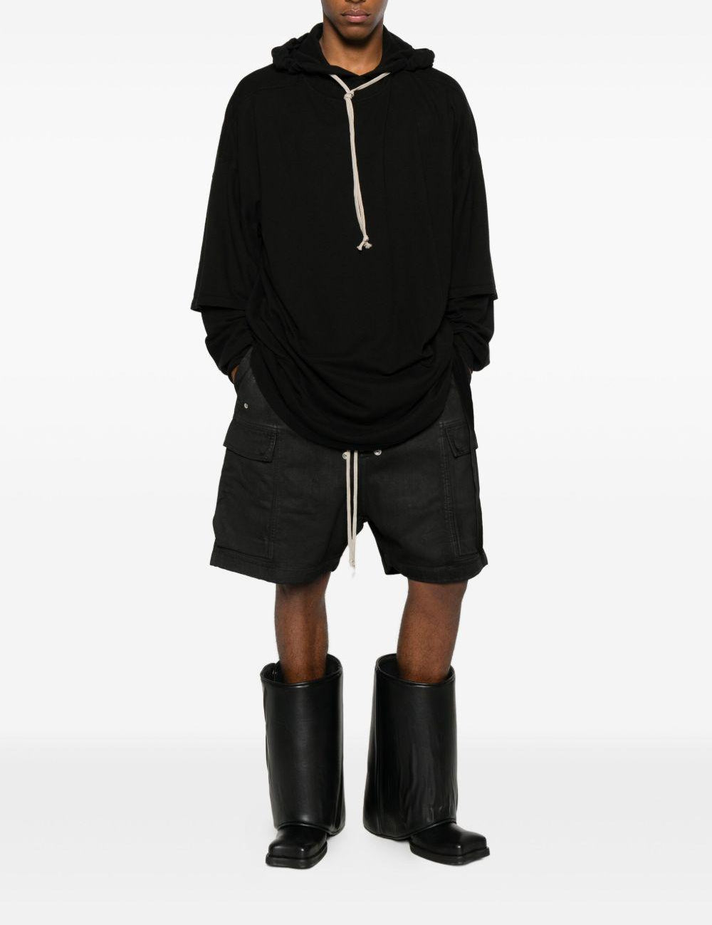 Felpa con coulisse a strati tommy in nero Rick owens drkshdw - uomo 
