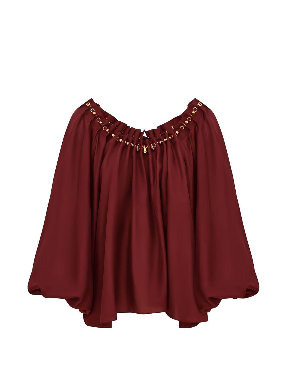 Blusa con decorazioni di perline Aster in bordeaux 