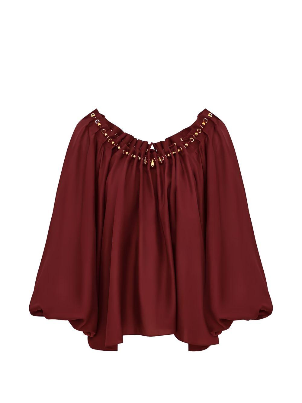Blusa con decorazioni di perline Aster in bordeaux 